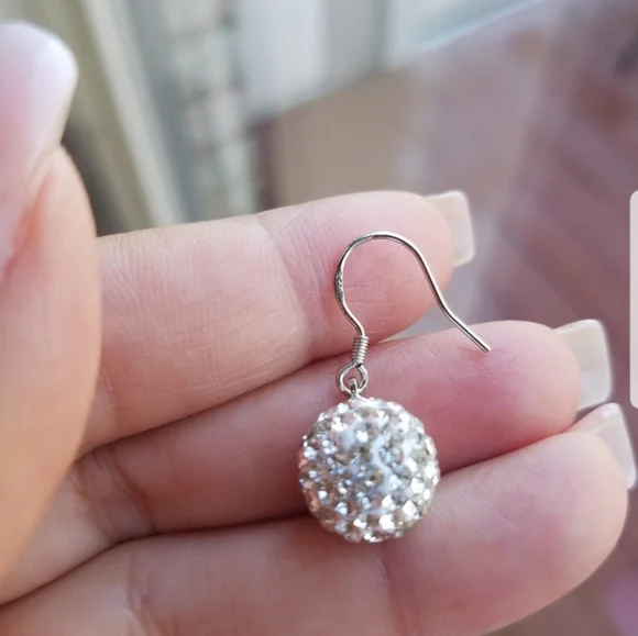 Swarovski Elements 925 Sterling Silver Disco Ball Drop Earrings NEW - Picture 6 of 15